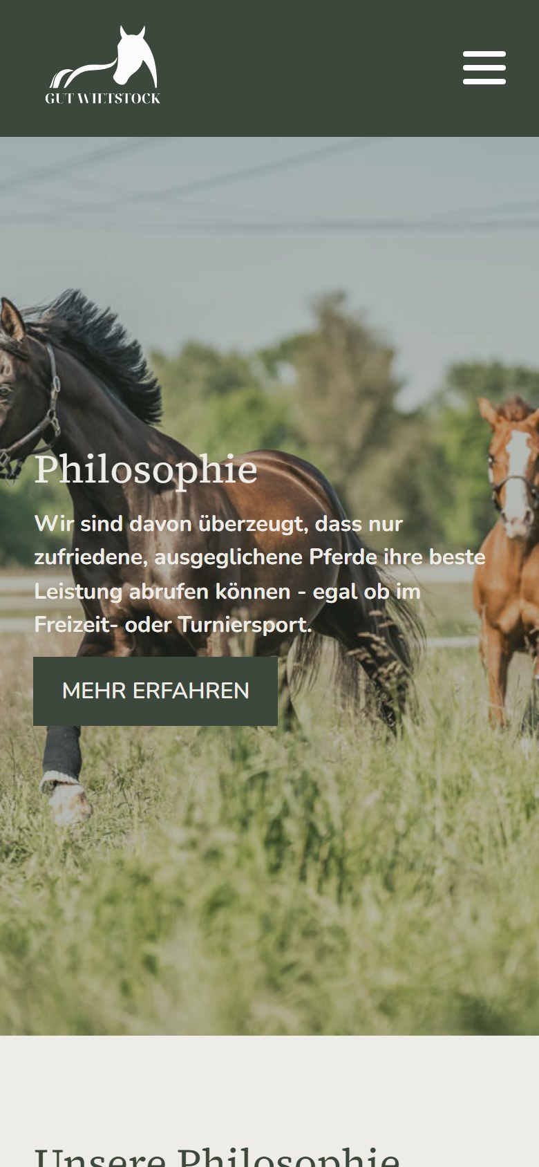 Website von Gut Wietstock Reitanlage – Handyansicht: Philosophie