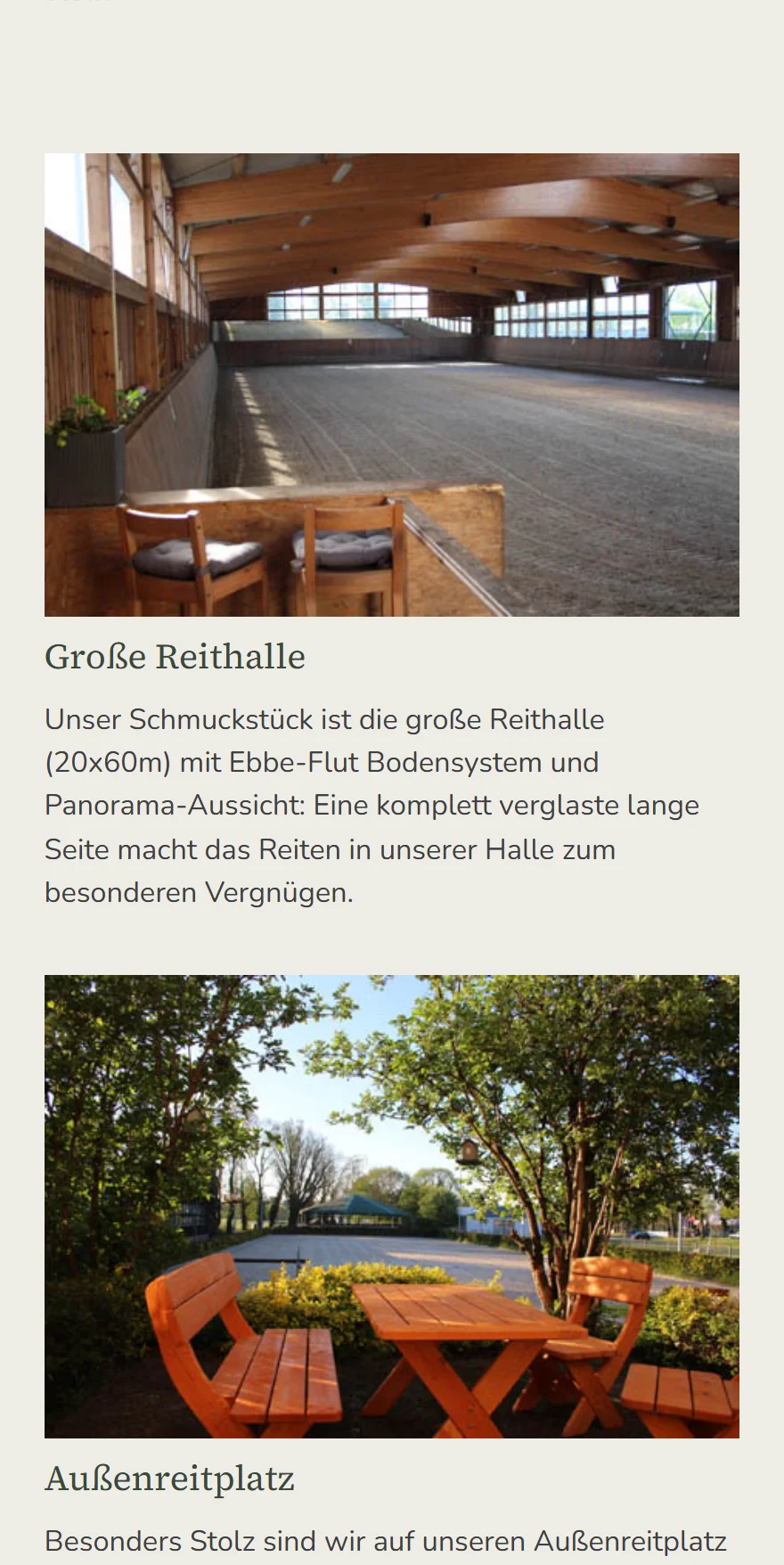 Website von Gut Wietstock Reitanlage – Handyansicht: Große Reithalle