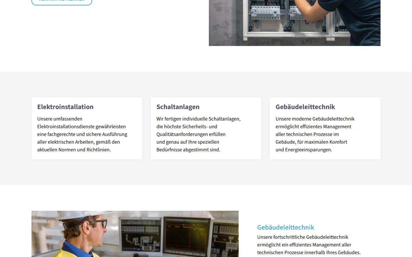 Website von Hartmut Lauer Meß- und Regeltechnik GmbH – Desktopansicht: Elektroinstallation