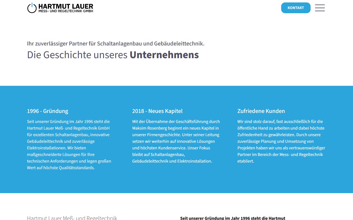 Website von Hartmut Lauer Meß- und Regeltechnik GmbH – Desktopansicht: Über Uns