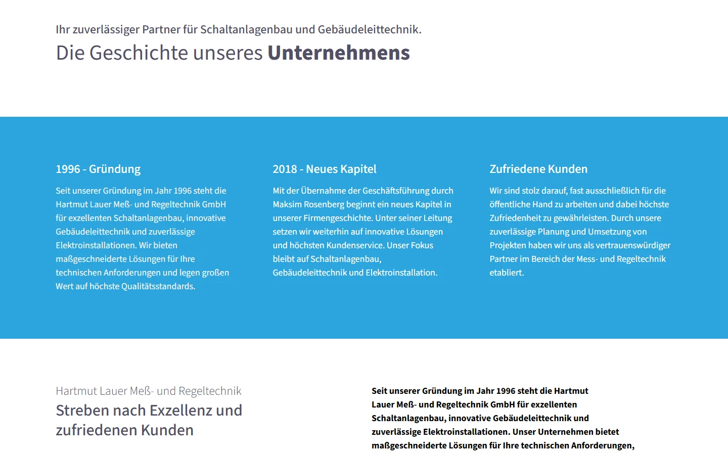 Website von Hartmut Lauer Meß- und Regeltechnik GmbH – Desktopansicht: 1996 - Gründung