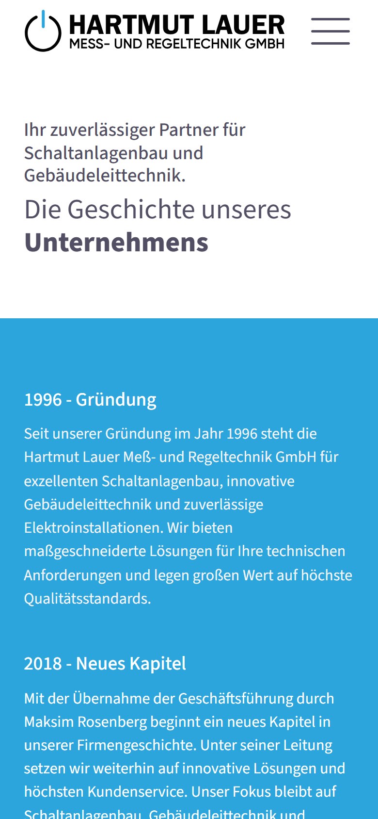 Website von Hartmut Lauer Meß- und Regeltechnik GmbH – Handyansicht: Über Uns