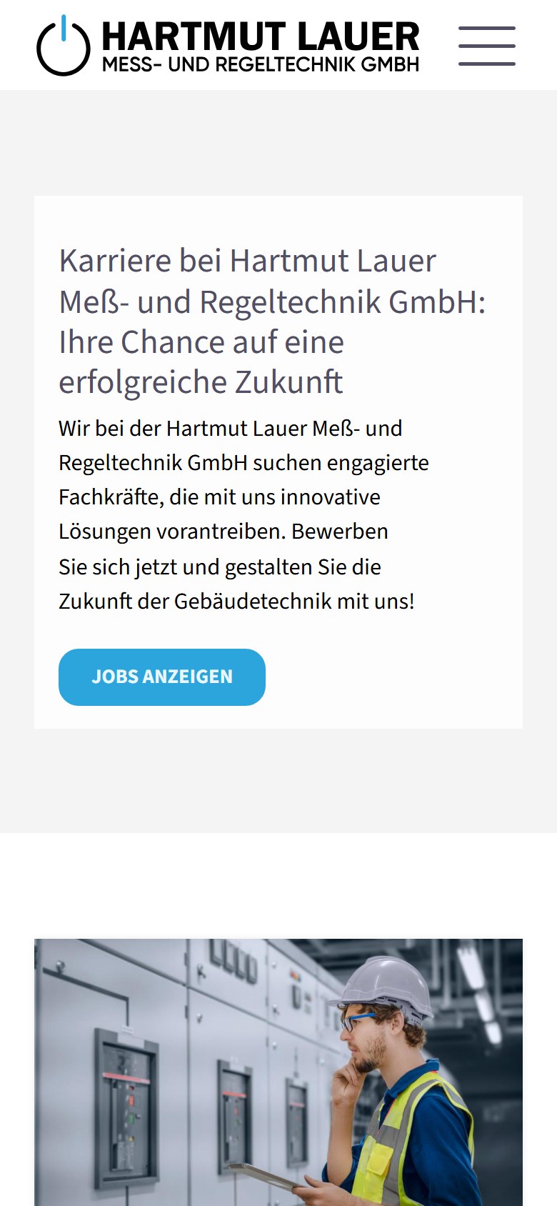 Website von Hartmut Lauer Meß- und Regeltechnik GmbH – Handyansicht: Jobs