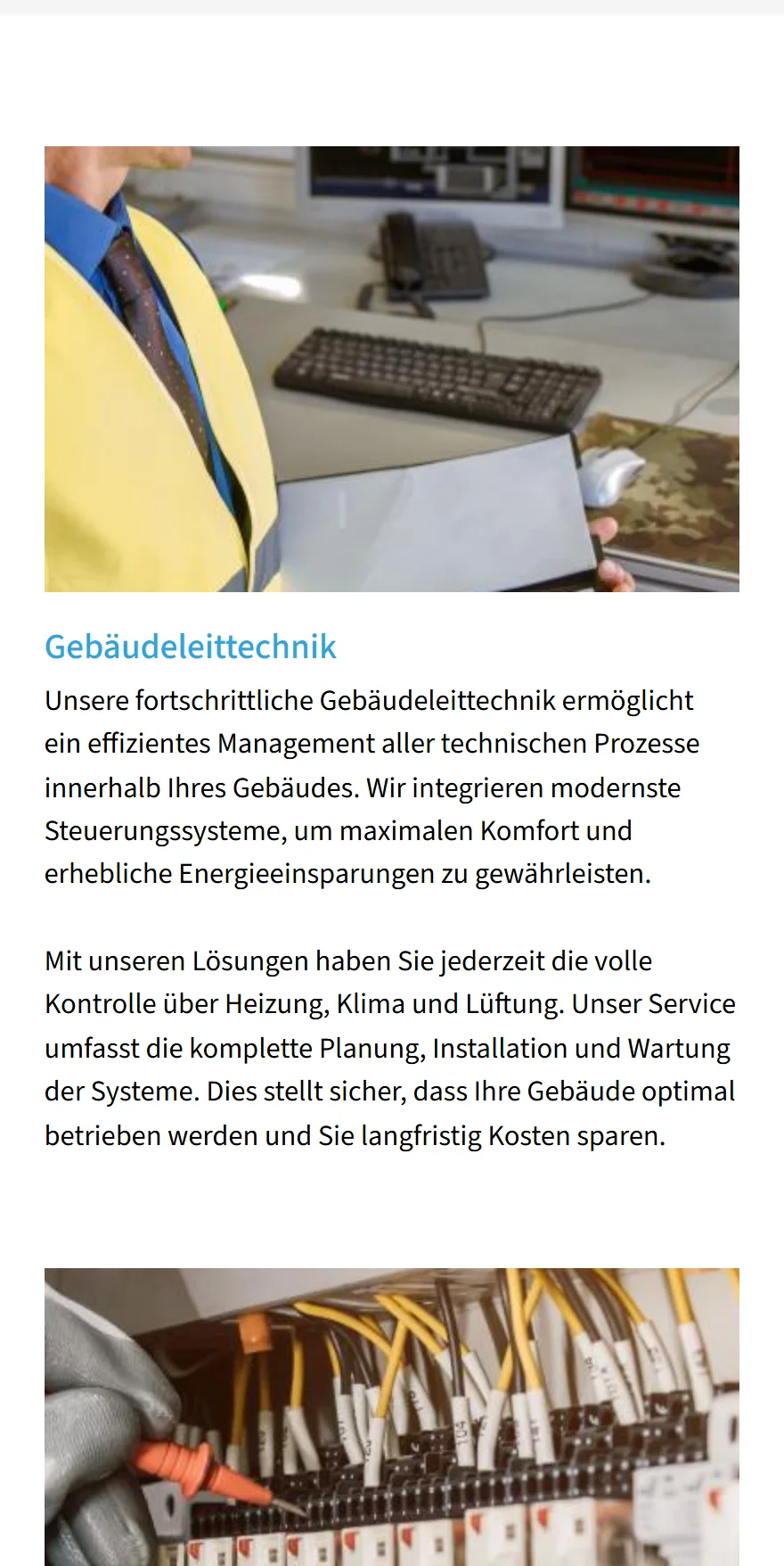 Website von Hartmut Lauer Meß- und Regeltechnik GmbH – Handyansicht: Gebäudeleittechnik