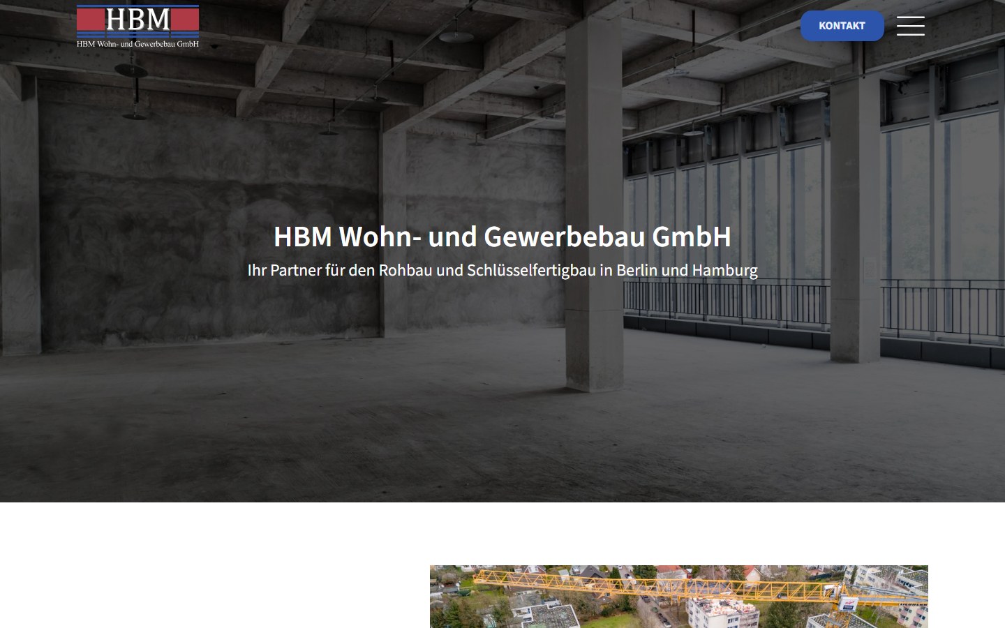 Website von HBM Wohn- und Gewerbebau GmbH – Desktopansicht