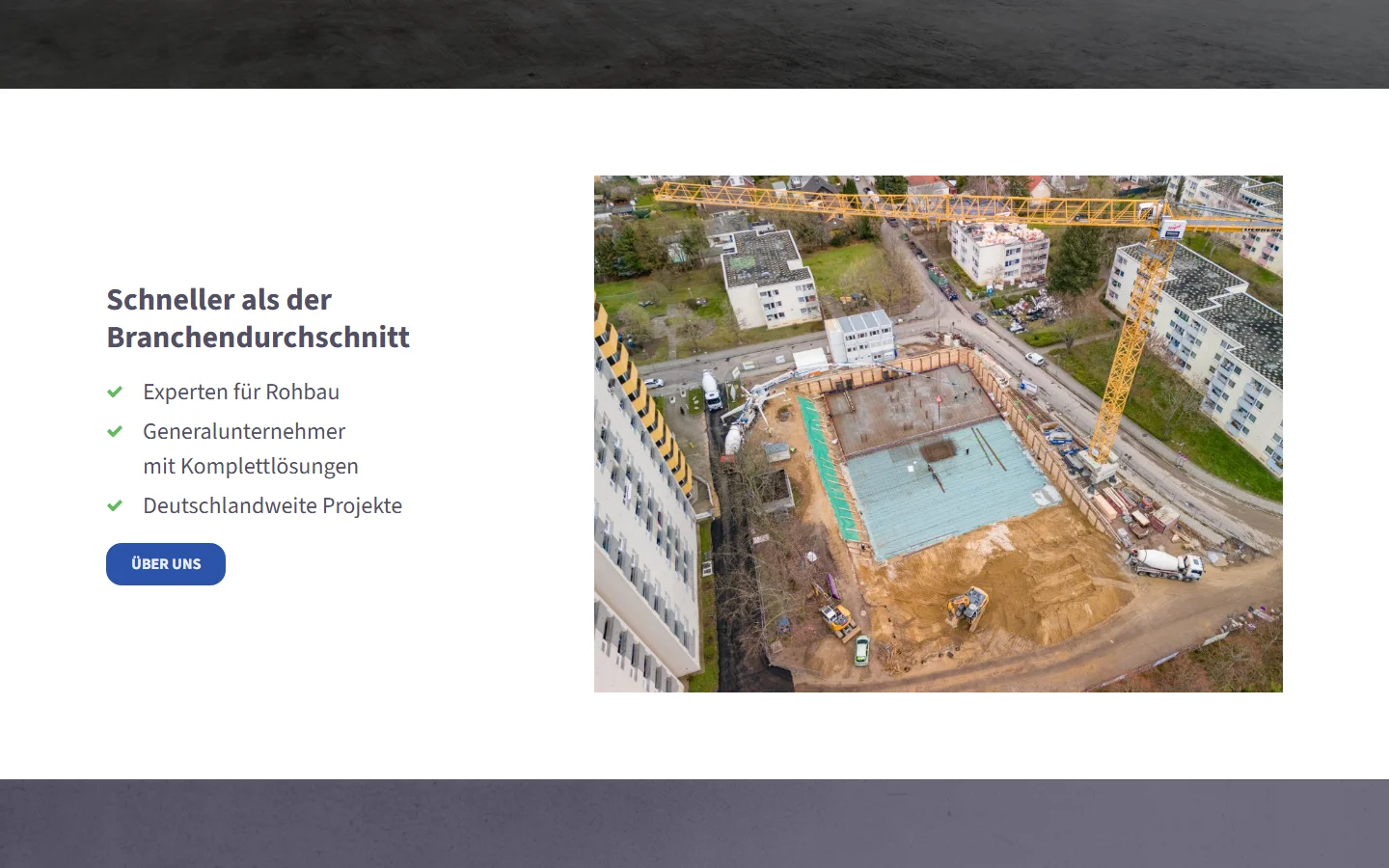 Website von HBM Wohn- und Gewerbebau GmbH – Desktopansicht: Schneller als der Branchendurchschnitt