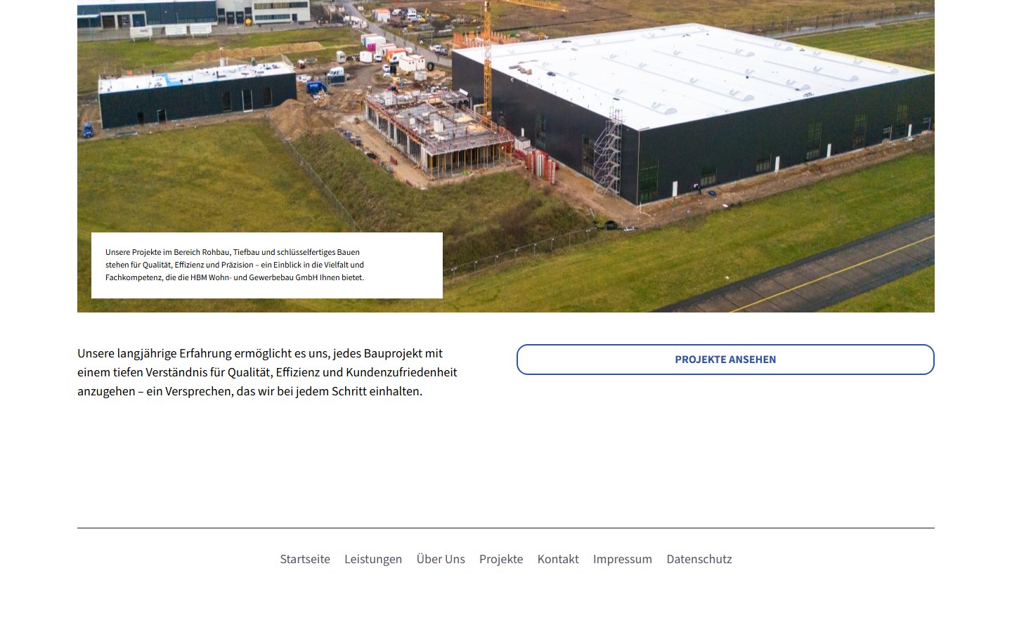 Website von HBM Wohn- und Gewerbebau GmbH – Desktopansicht: Leistungen