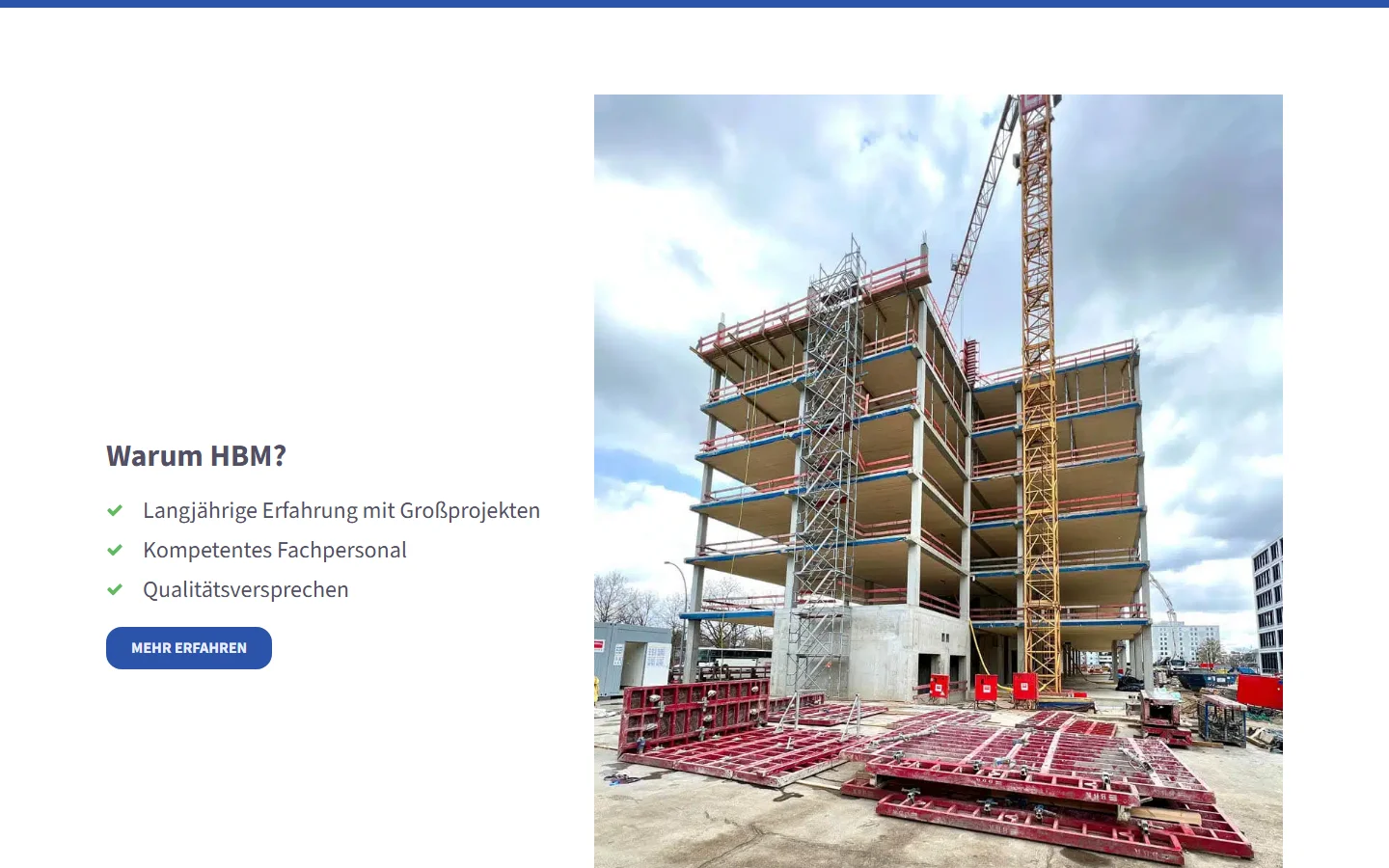 Website von HBM Wohn- und Gewerbebau GmbH – Desktopansicht: Warum HBM?