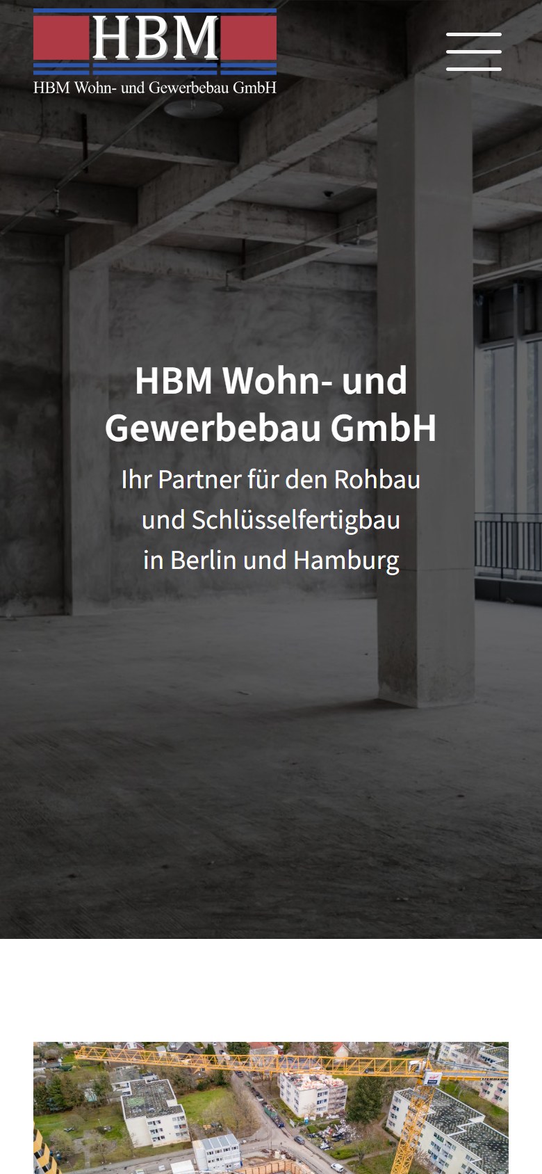 Website von HBM Wohn- und Gewerbebau GmbH – Handyansicht