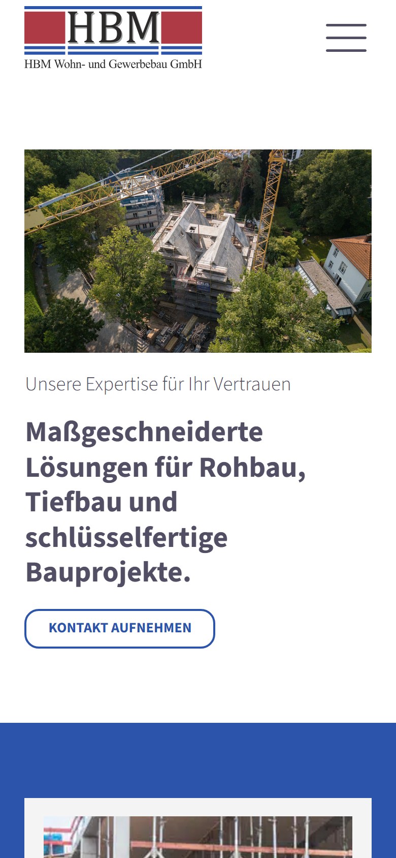 Website von HBM Wohn- und Gewerbebau GmbH – Handyansicht: Leistungen