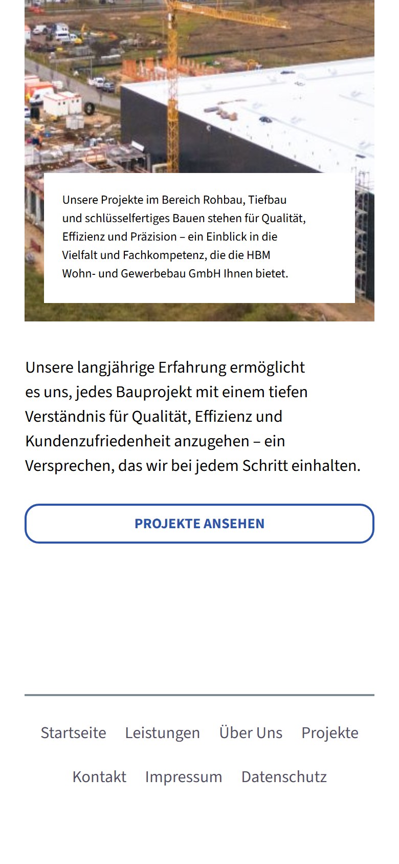 Website von HBM Wohn- und Gewerbebau GmbH – Handyansicht: Leistungen