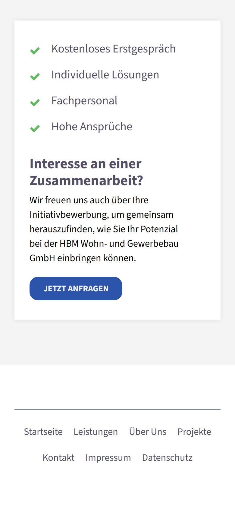 Website von HBM Wohn- und Gewerbebau GmbH – Handyansicht: Unsere Projekte