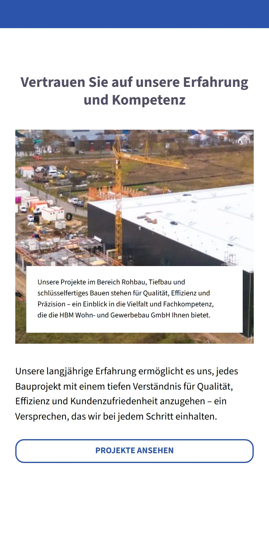 Website von HBM Wohn- und Gewerbebau GmbH – Handyansicht: Vertrauen Sie auf unsere Erfahrung und Kompetenz
