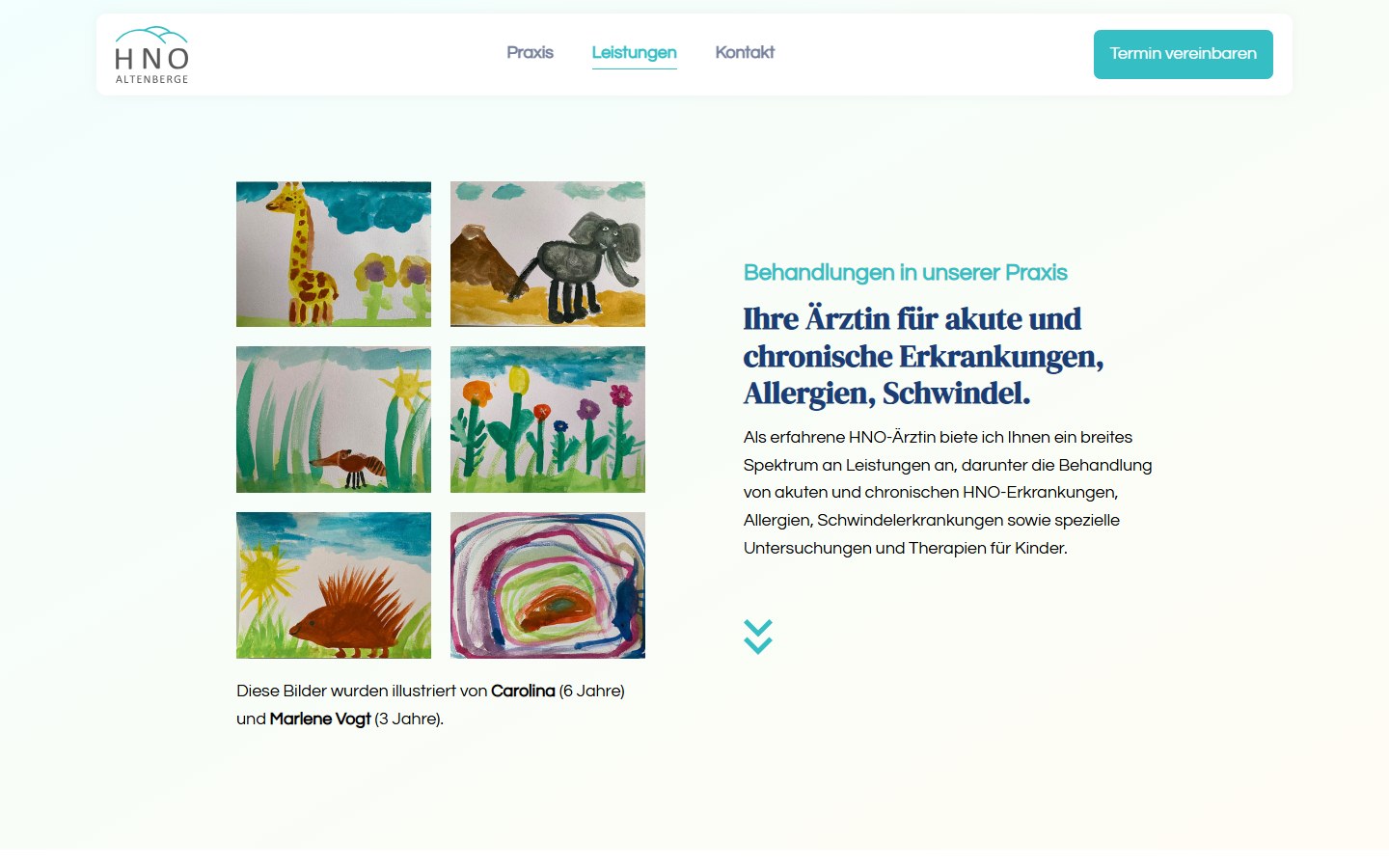Website von HNO Altenberge – Desktopansicht: Leistungen