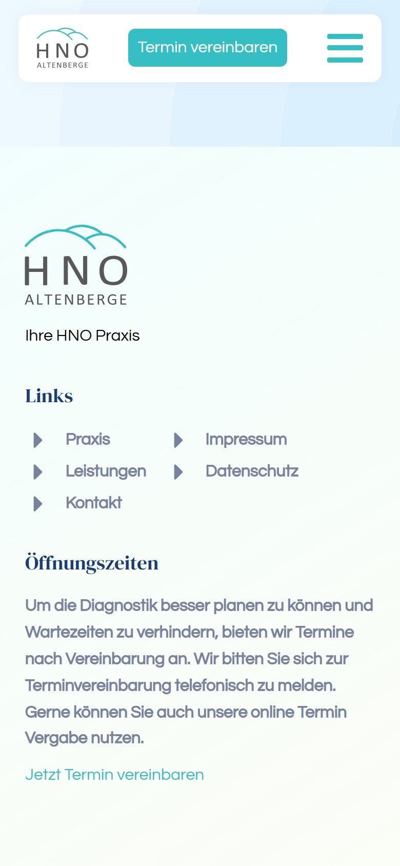 Website von HNO Altenberge – Handyansicht: Leistungen