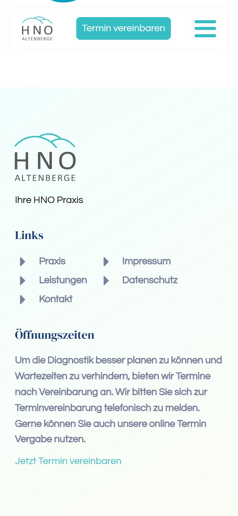 Website von HNO Altenberge – Handyansicht: Praxis