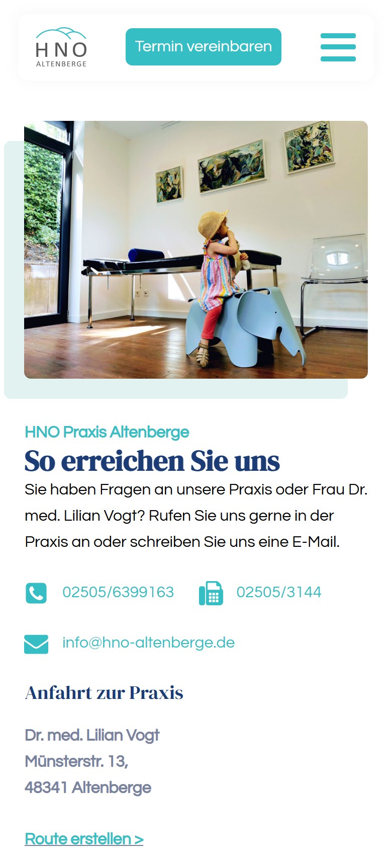 Website von HNO Altenberge – Handyansicht: Kontakt