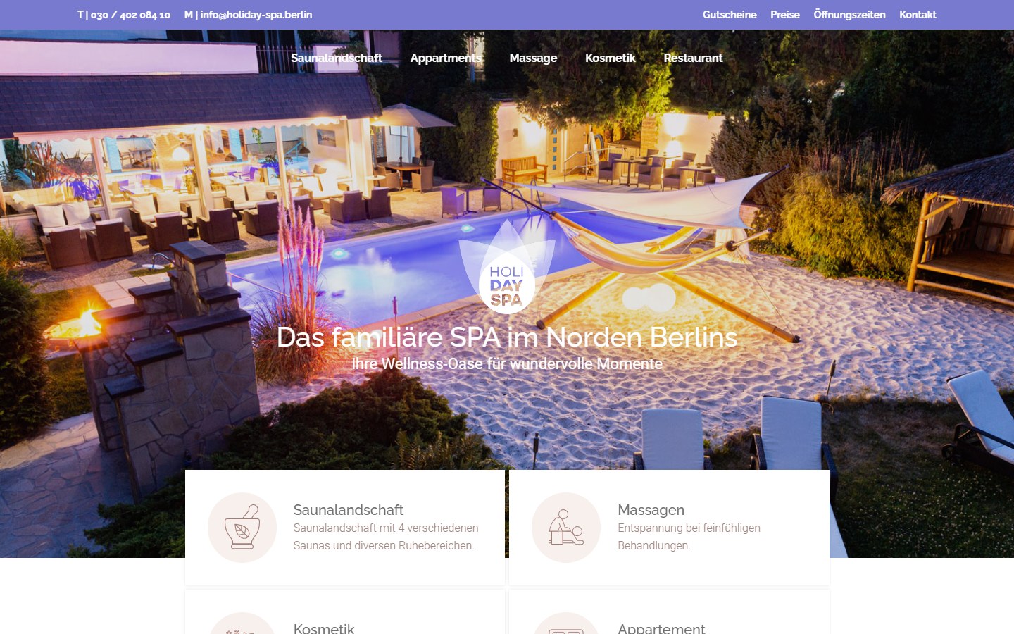 Website von HOLI DAY SPA – Desktopansicht