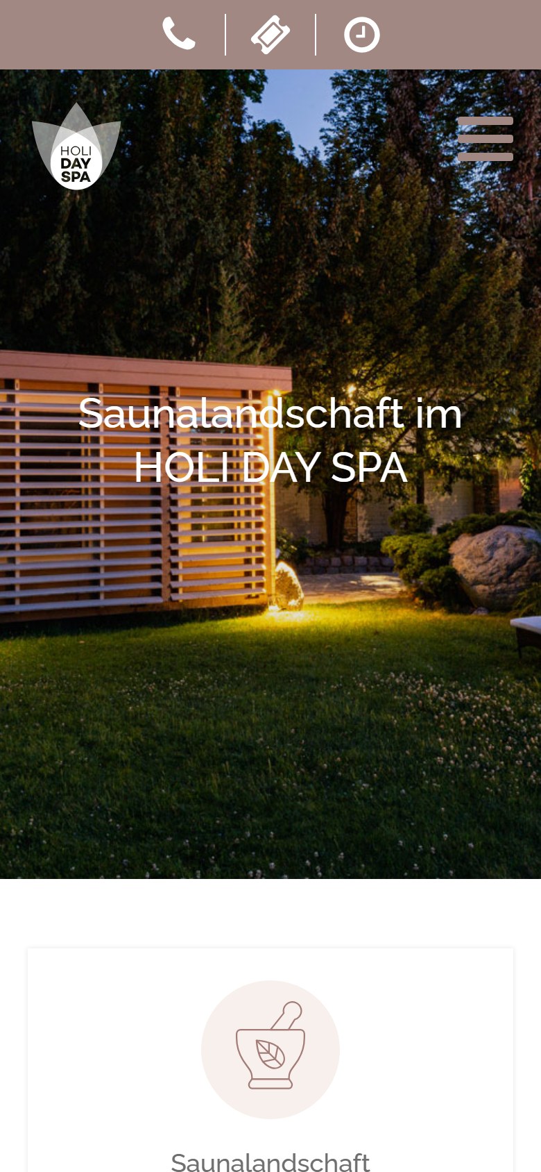Website von HOLI DAY SPA – Handyansicht: Saunalandschaft