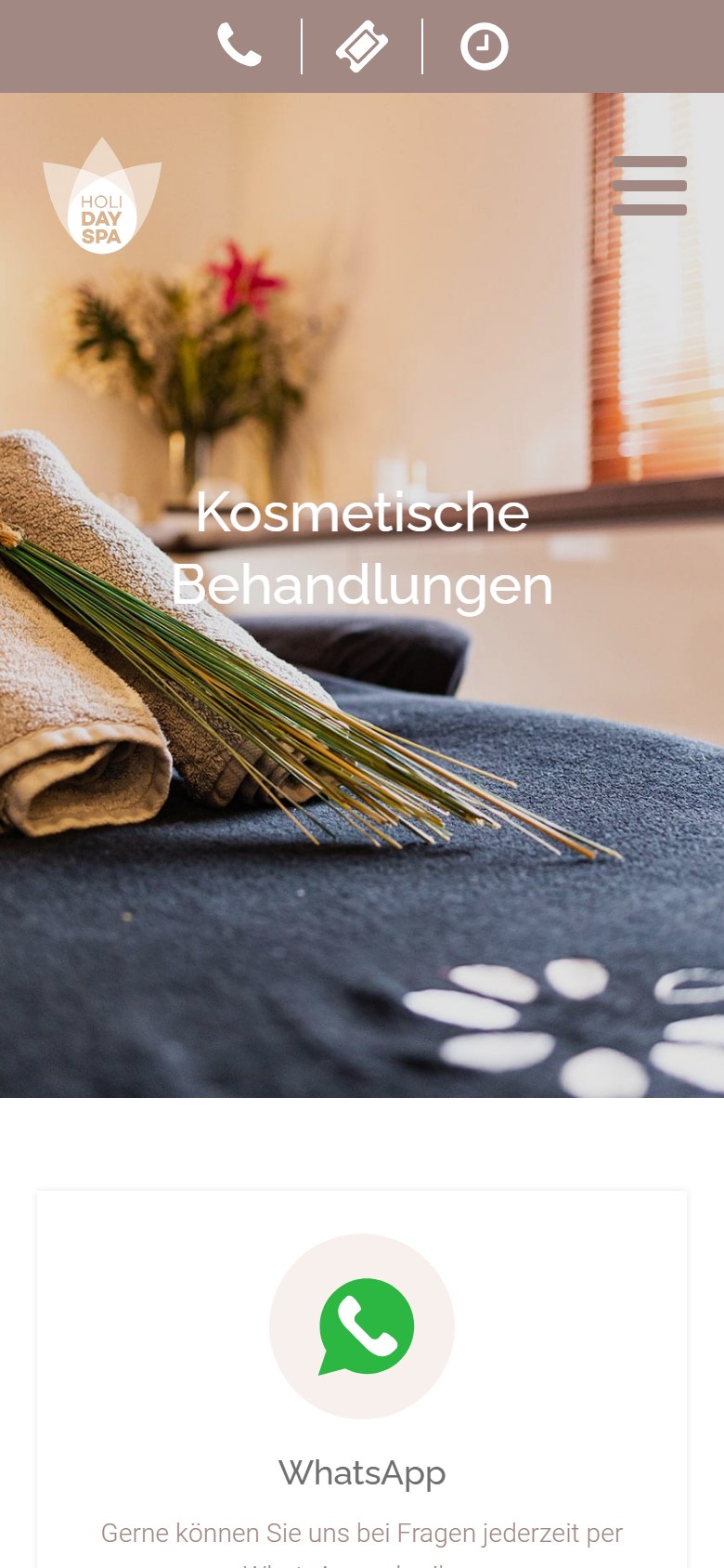 Website von HOLI DAY SPA – Handyansicht: Kosmetik