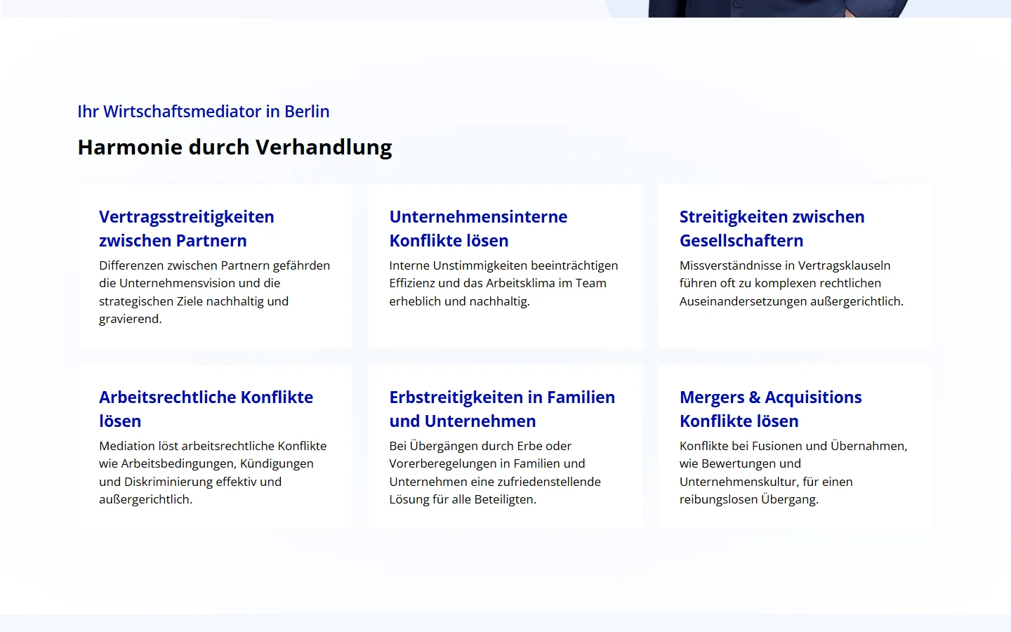 Website von Kastner Mediation – Desktopansicht: Ihr Wirtschaftsmediator in Berlin