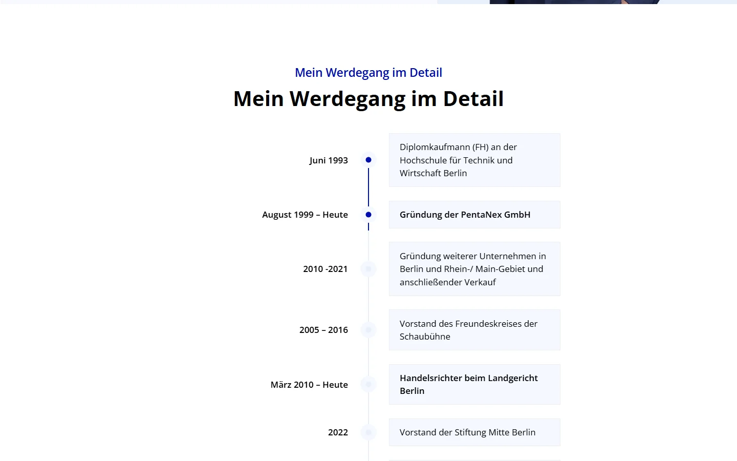 Website von Kastner Mediation – Desktopansicht: Mein Werdegang im Detail