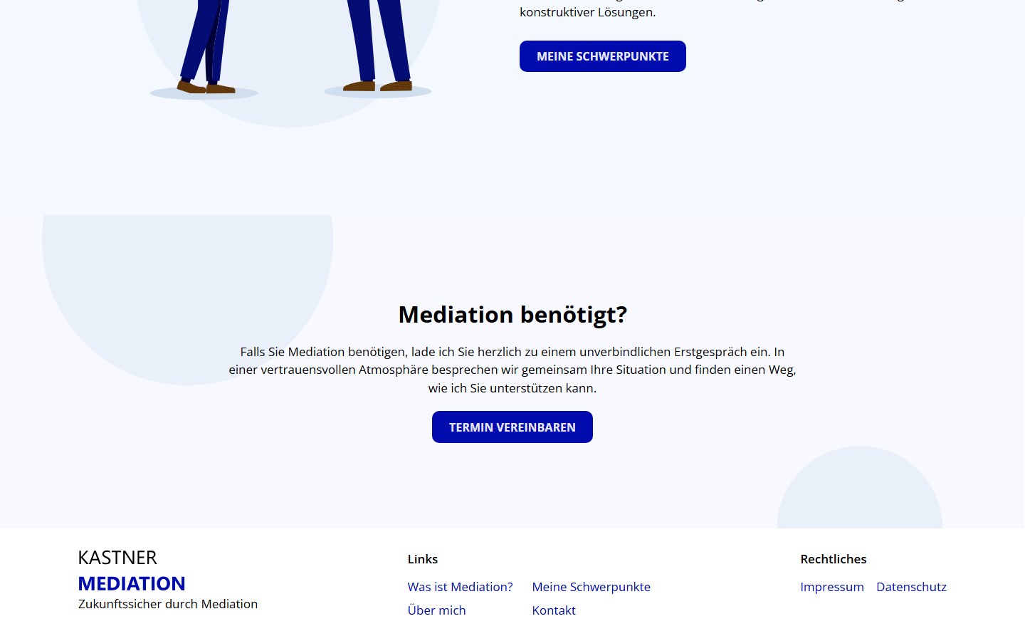 Website von Kastner Mediation – Desktopansicht: Kontakt