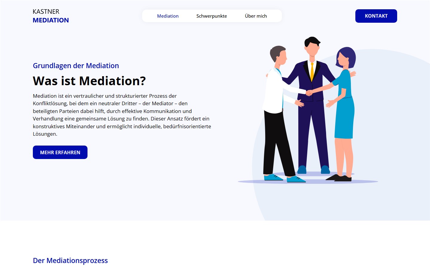 Website von Kastner Mediation – Desktopansicht: Mediation