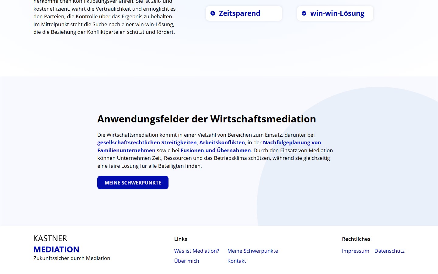 Website von Kastner Mediation – Desktopansicht: Mediation