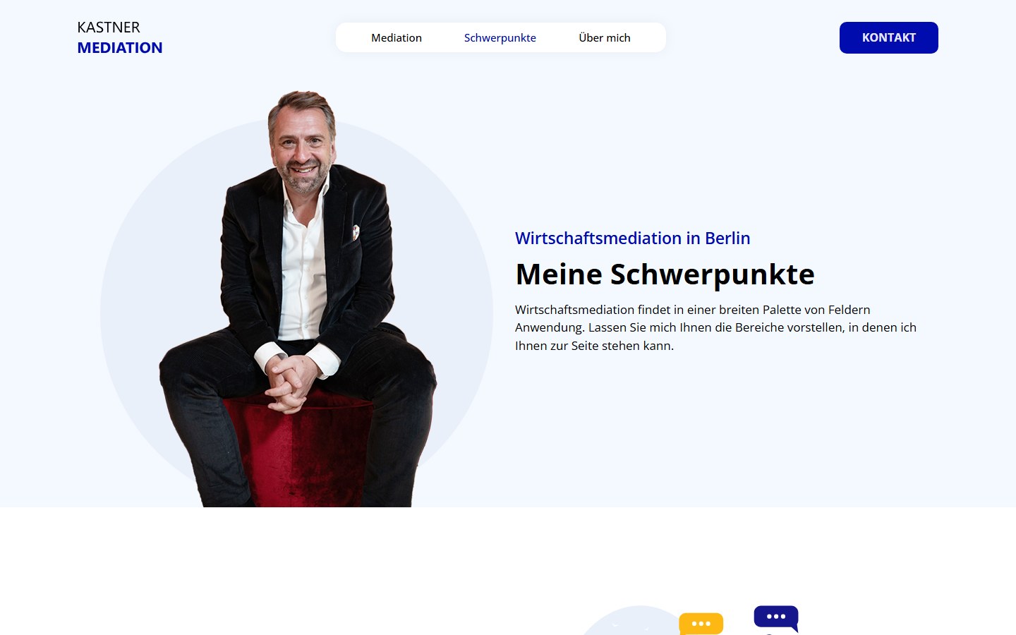 Website von Kastner Mediation – Desktopansicht: Schwerpunkte