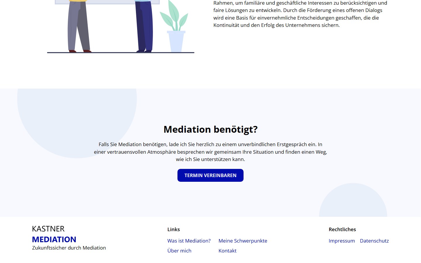 Website von Kastner Mediation – Desktopansicht: Schwerpunkte
