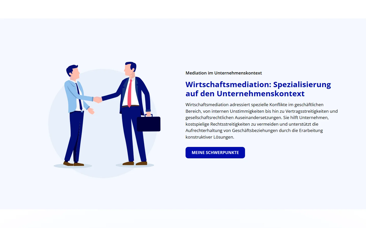 Website von Kastner Mediation – Desktopansicht: Mediation im Unternehmenskontext