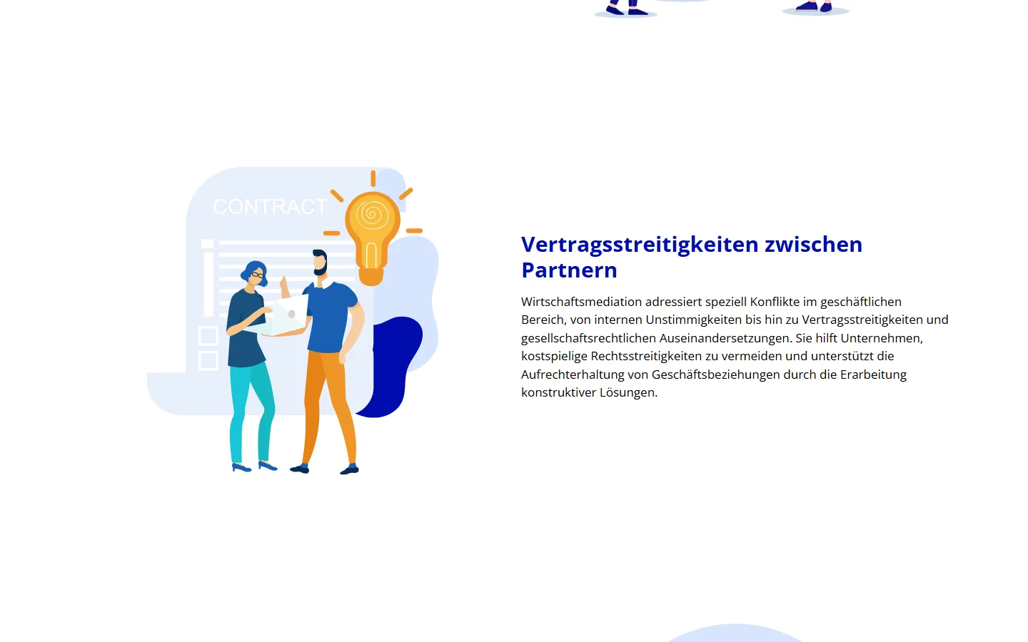 Website von Kastner Mediation – Desktopansicht: Vertragsstreitigkeiten zwischen Partnern