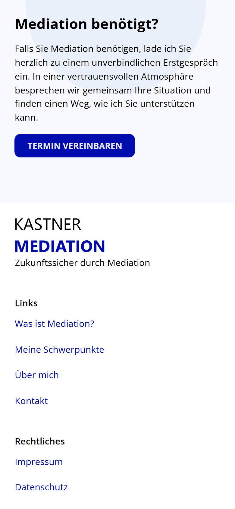 Website von Kastner Mediation – Handyansicht: Schwerpunkte