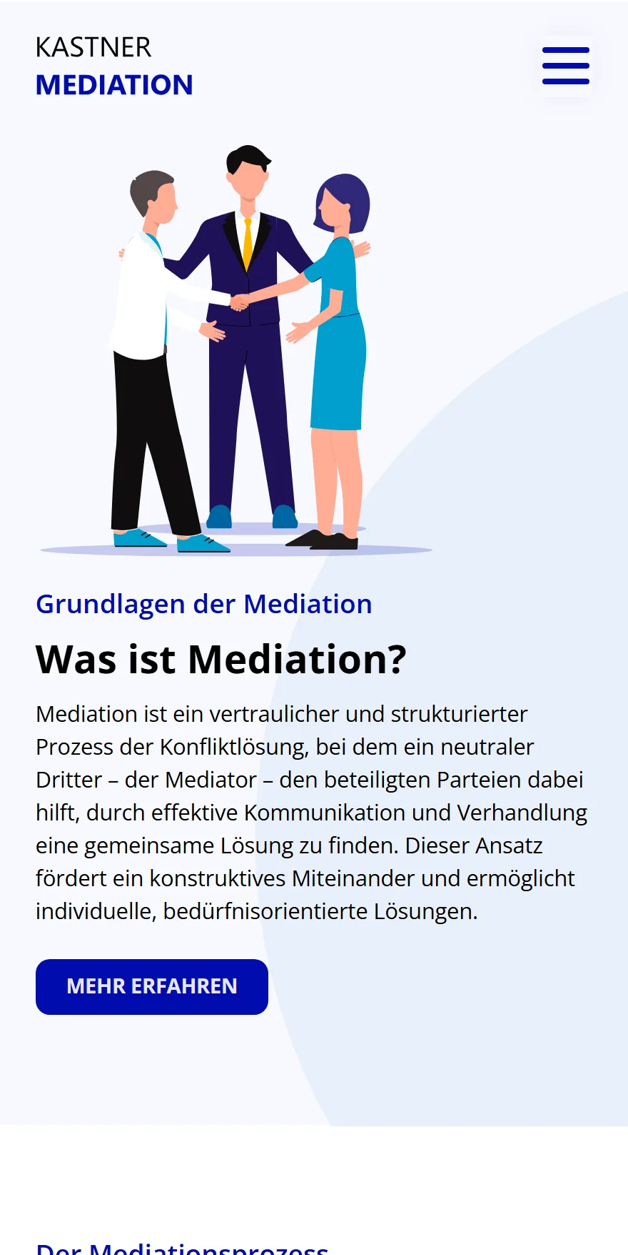 Website von Kastner Mediation – Handyansicht: Grundlagen der Mediation