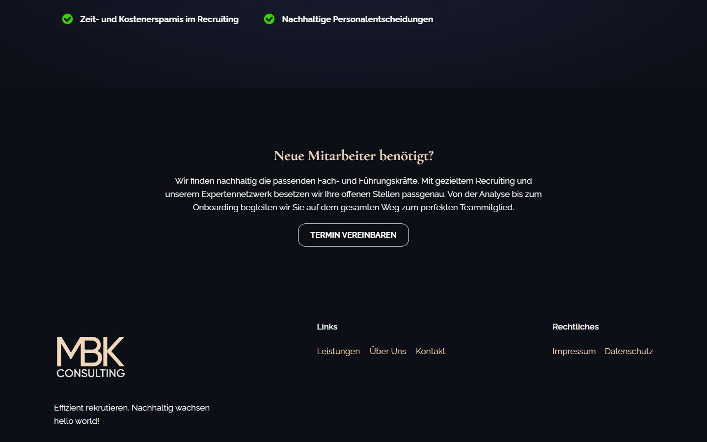 Website von MBK-CONSULTING – Desktopansicht: Über Uns