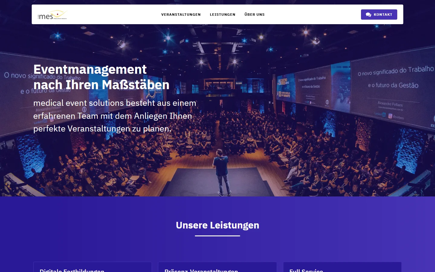 Website von medical event solutions GmbH – Desktopansicht: Eventmanagement nach Ihren Maßstäben