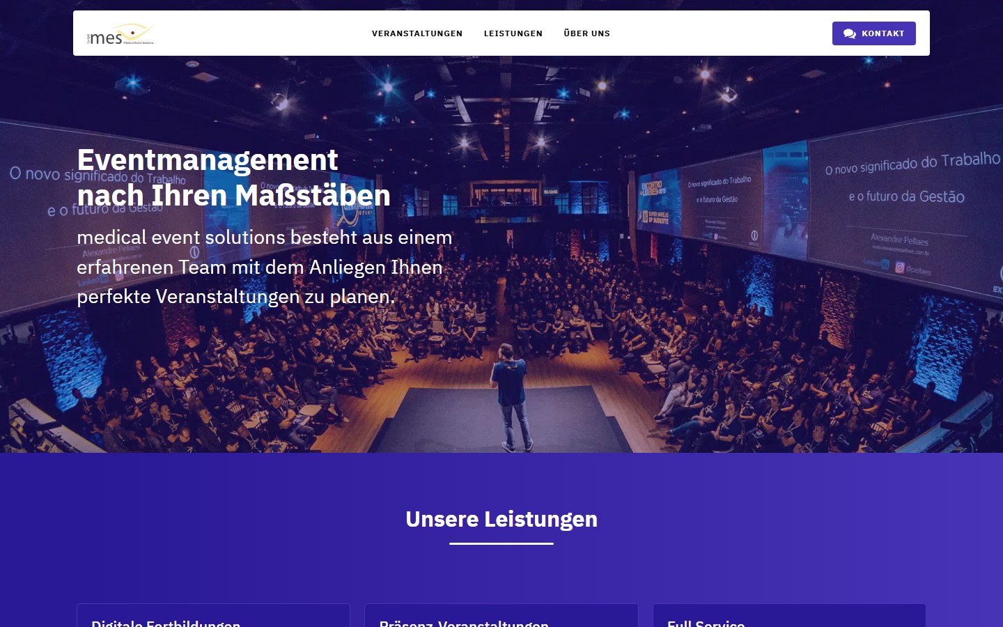 Website von medical event solutions GmbH – Desktopansicht