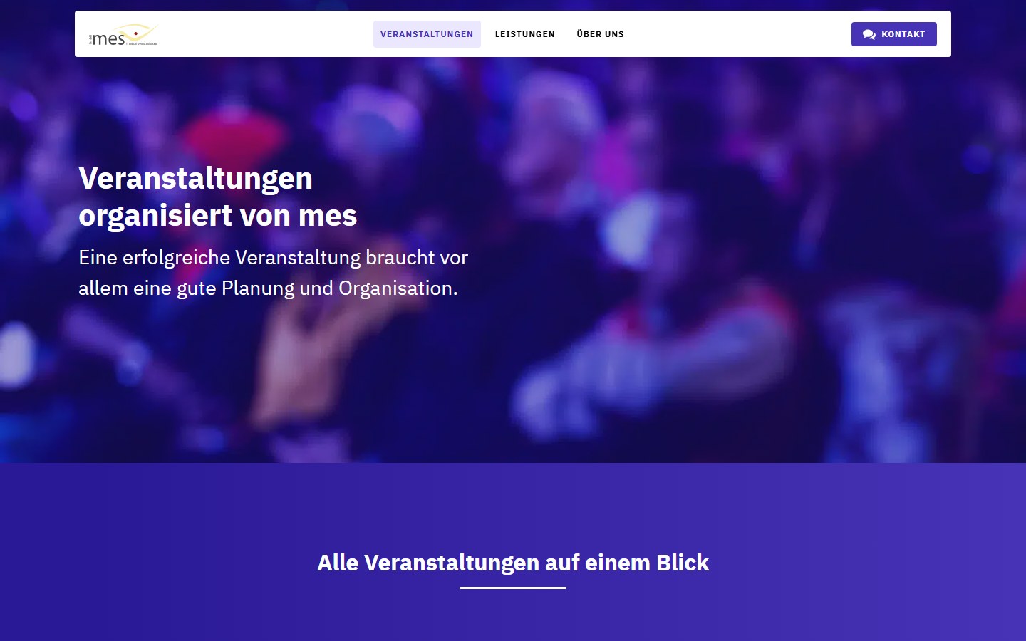 Website von medical event solutions GmbH – Desktopansicht: Veranstaltungen