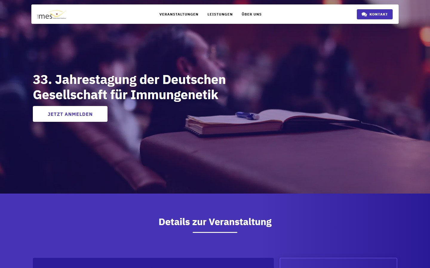 Website von medical event solutions GmbH – Desktopansicht: 33. Jahrestagung der Deutschen Gesellschaft für Immungenetik