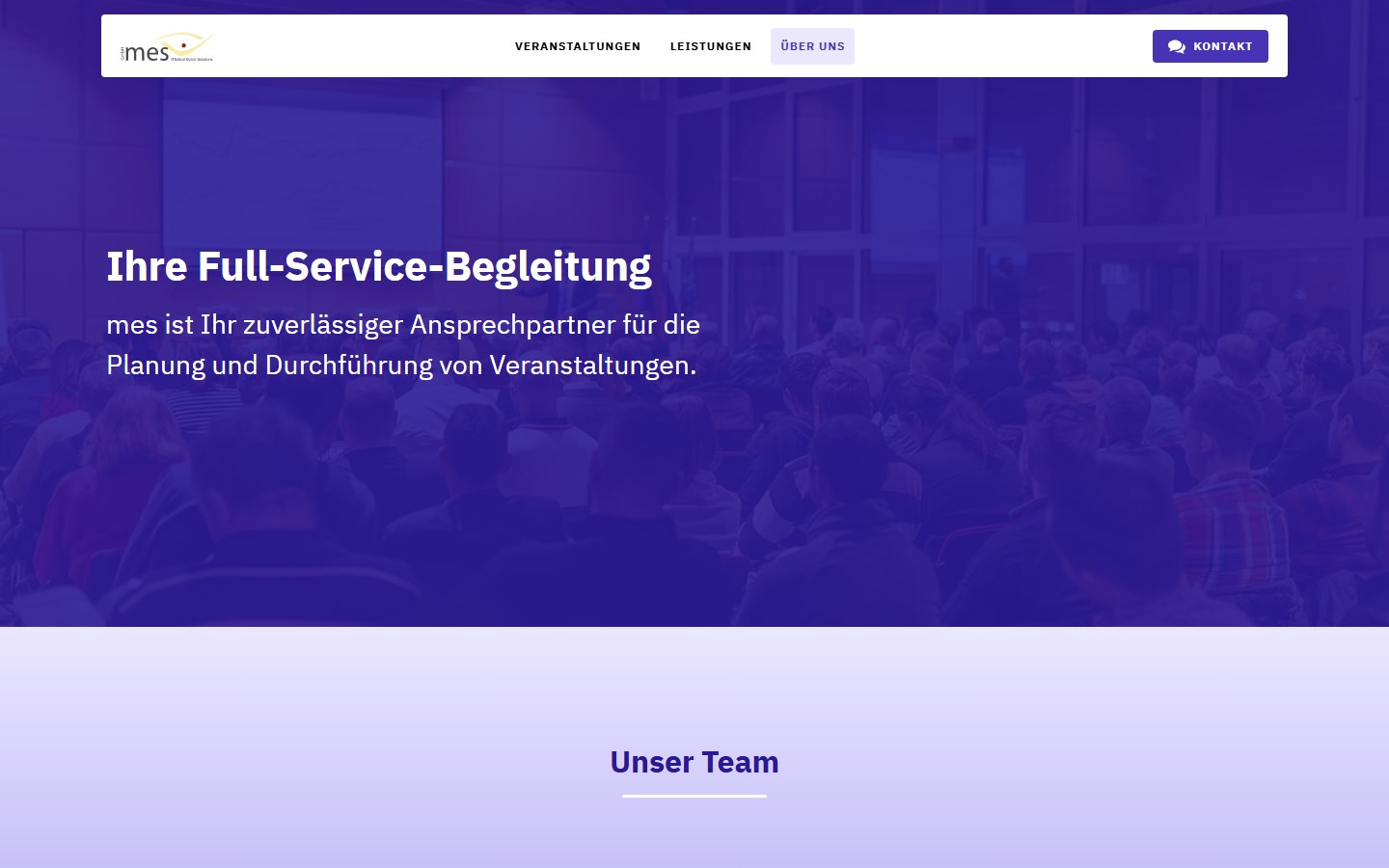 Website von medical event solutions GmbH – Desktopansicht: Über uns