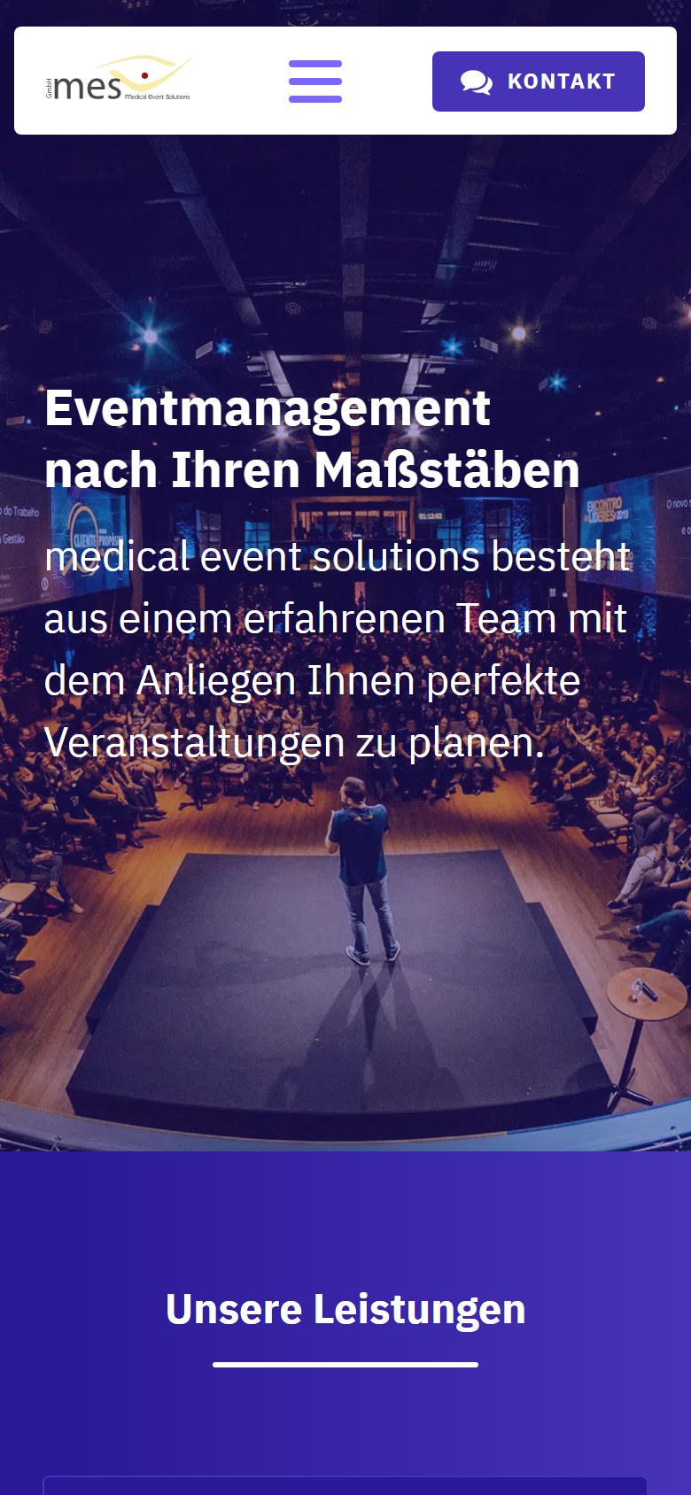 Website von medical event solutions GmbH – Handyansicht