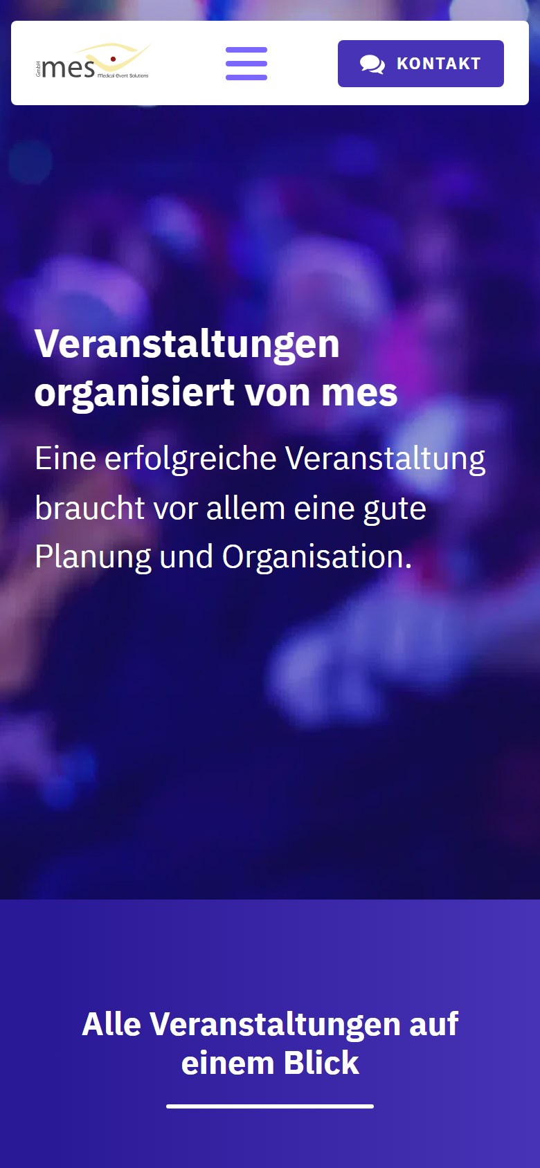 Website von medical event solutions GmbH – Handyansicht: Veranstaltungen