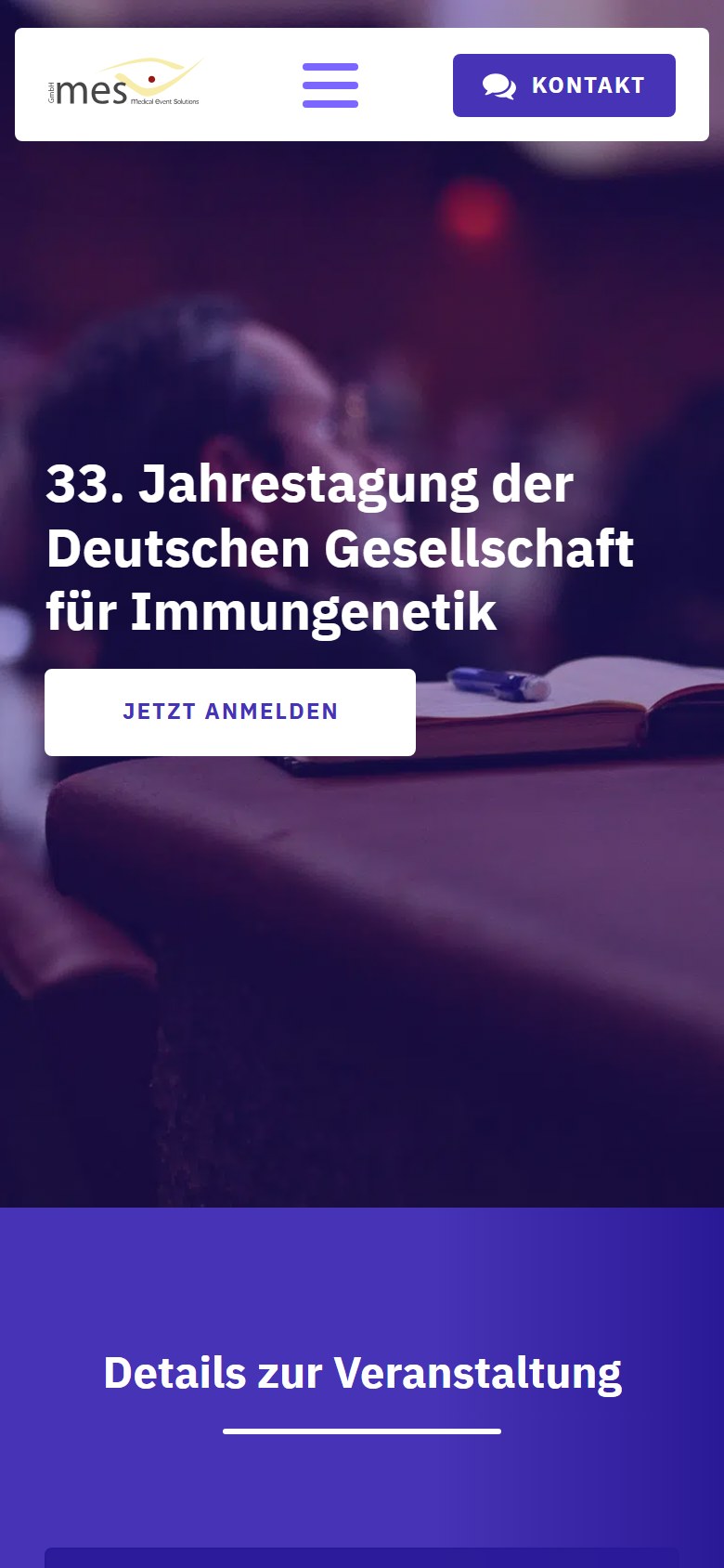 Website von medical event solutions GmbH – Handyansicht: 33. Jahrestagung der Deutschen Gesellschaft für Immungenetik
