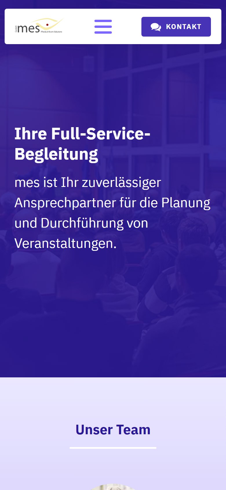 Website von medical event solutions GmbH – Handyansicht: Über uns