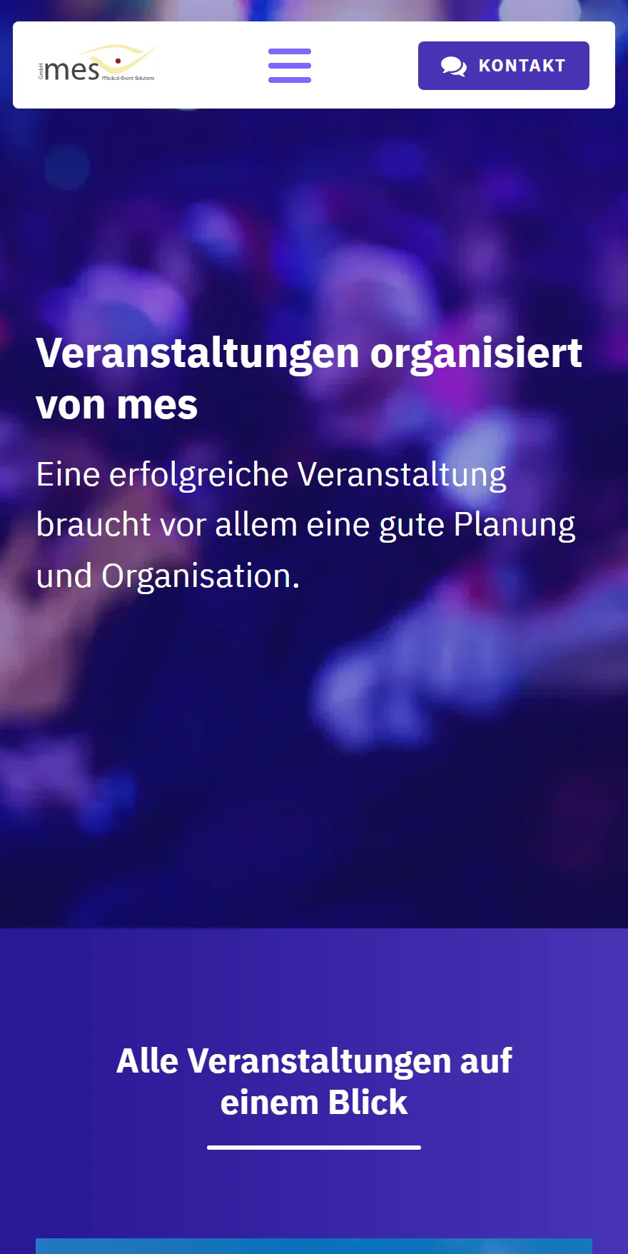 Website von medical event solutions GmbH – Handyansicht: Veranstaltungen organisiert von mes