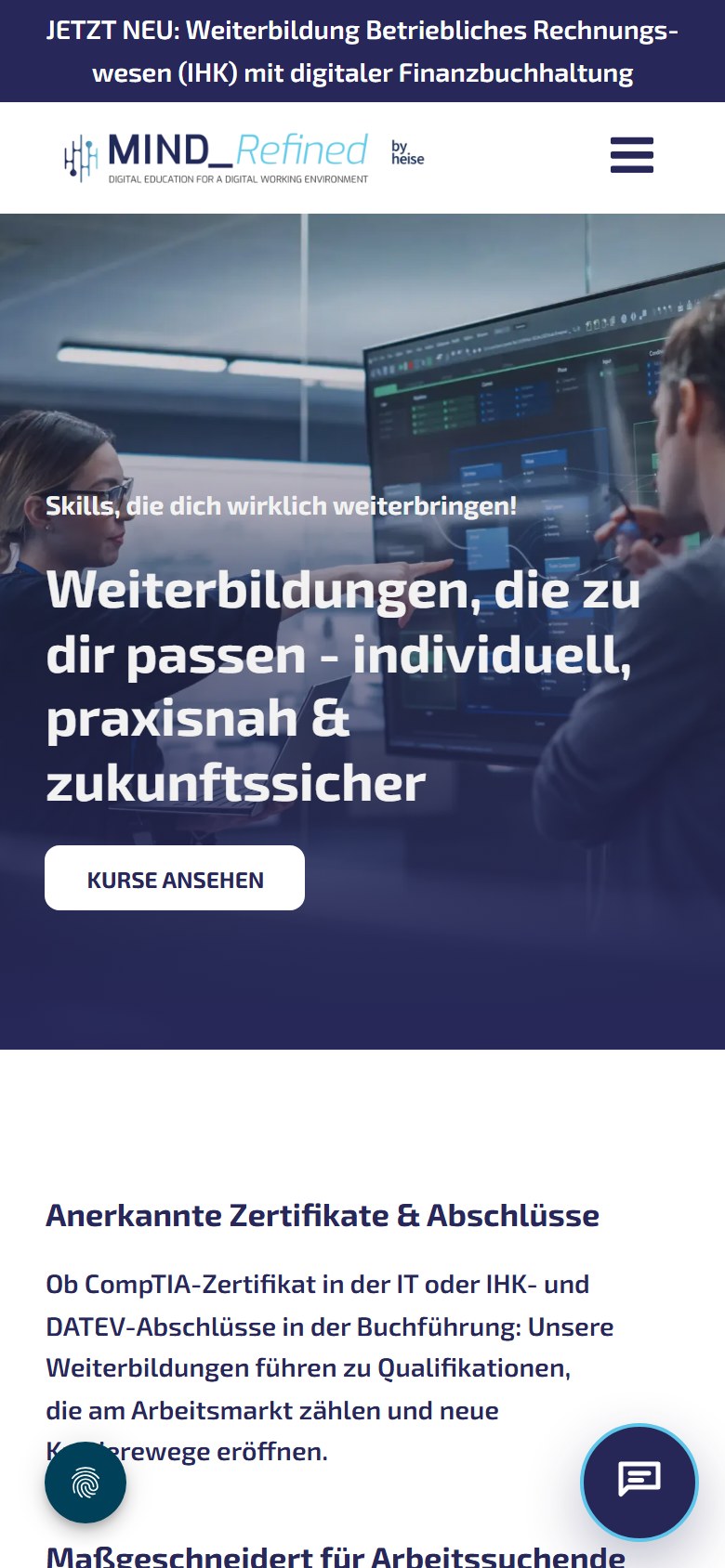 Website von MindRefined GmbH – Handyansicht