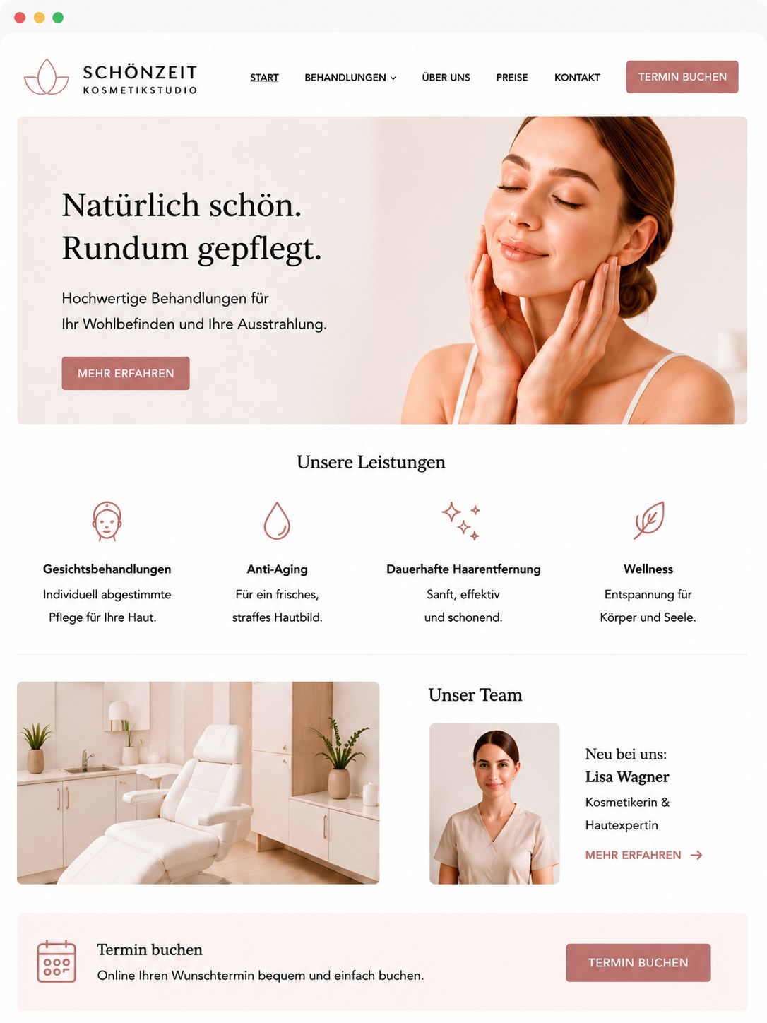 Ein Mockup von einer Website für ein Kosmetikstudio.