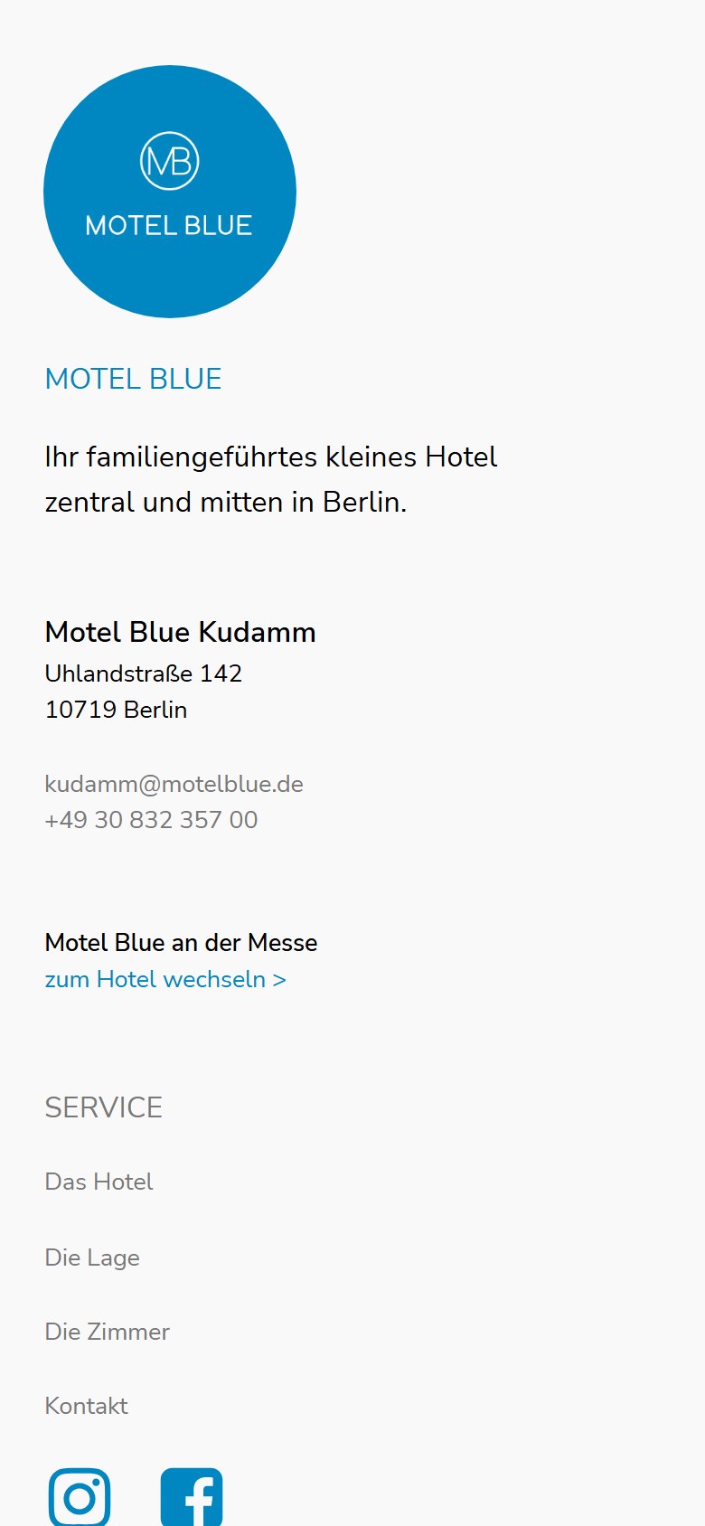 Website von Motel Blue – Handyansicht: Motel Blue Hotel am Kudamm