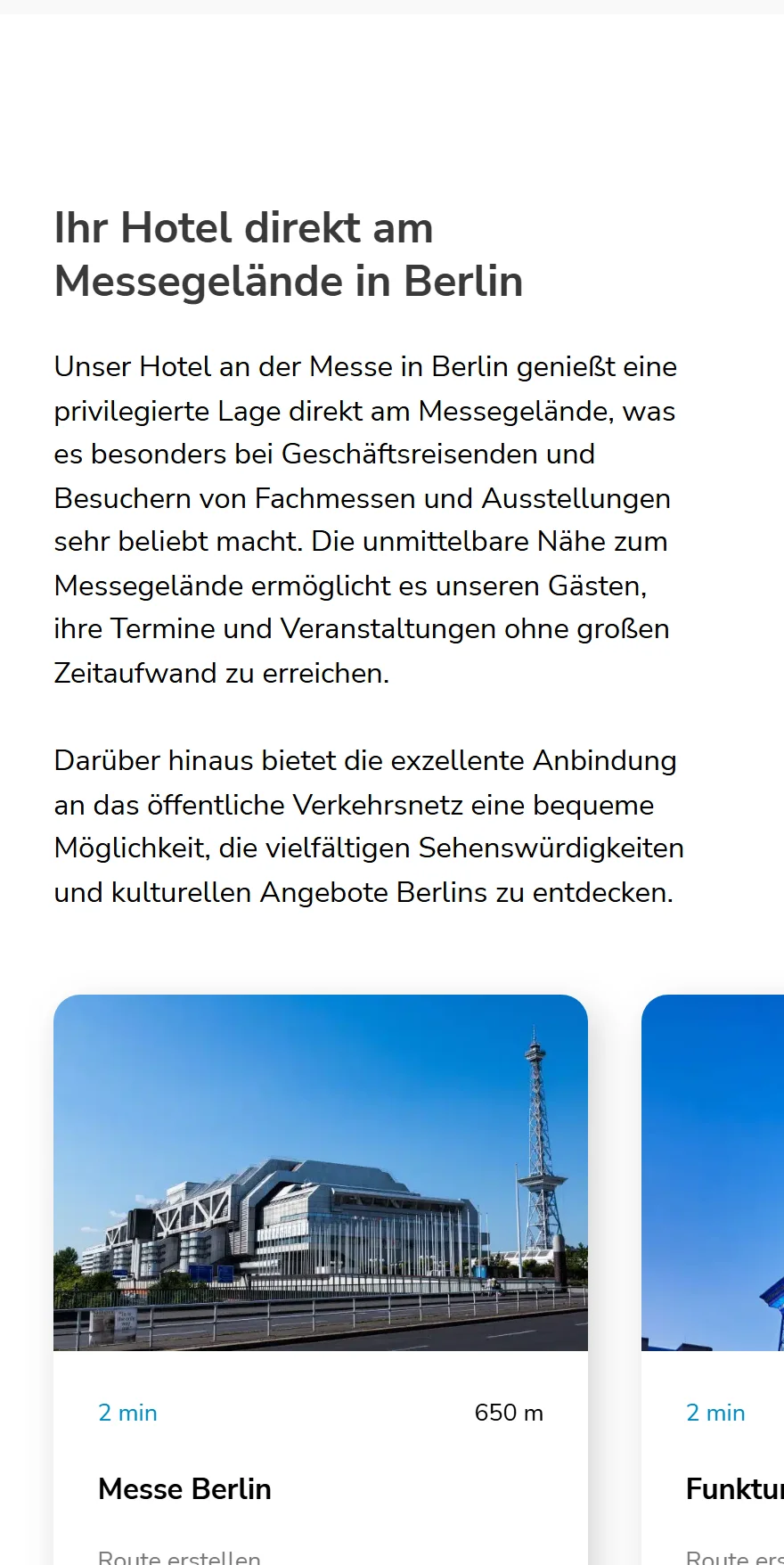 Website von Motel Blue – Handyansicht: Ihr Hotel direkt am Messegelände in Berlin